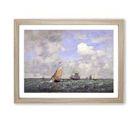 Ships And Sailing Boats By Eugene Boudin Classic Painting Framed Wall Art Print, Ready to Hang Picture for Living Room Bedroom Home Office Décor, Oak A4 (34 x 25 cm)