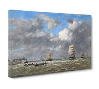 Ships At Le Havre By Eugene Boudin Canvas Print | Gallery Wrapped 30mm Frame Wall Art | 30x20 inches | Ready to Hang | Classic Beach Picture | Living Room Bedroom Lounge Office