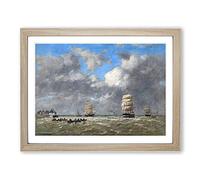 Ships At Le Havre By Eugene Boudin Classic Painting Framed Wall Art Print, Ready to Hang Picture for Living Room Bedroom Home Office Décor, Oak A4 (34 x 25 cm)