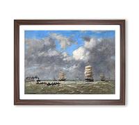 Ships At Le Havre By Eugene Boudin Classic Painting Framed Wall Art Print, Ready to Hang Picture for Living Room Bedroom Home Office Décor, Walnut A4 (34 x 25 cm)