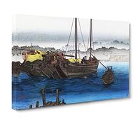 Ships & Boat By Takahashi Shotei Asian Japanese Canvas Wall Art Print Ready to Hang, Framed Picture for Living Room Bedroom Home Office Décor, 30x20 Inch (76x50 cm)