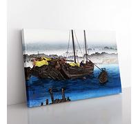 Ships & Boat By Takahashi Shotei Asian Japanese Canvas Wall Art Print Ready to Hang, Framed Picture for Living Room Bedroom Home Office Décor, 60x40 cm (24x16 Inch)