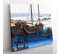 Ships & Boat by Takahashi Shotei Asian Japanese Canvas Wall Art Print Ready to Hang, Framed Picture for Living Room Bedroom Home Office Décor, 35x35 cm (14x14 Inch)