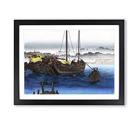 Ships & Boat By Takahashi Shotei Asian Japanese Framed Wall Art Print, Ready to Hang Picture for Living Room Bedroom Home Office Décor, Black A2 (64 x 46 cm)