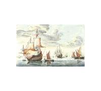 Ships On A Calm Sea Painting, Abstract Wall Art Canvas Painting Print, Vintage Picture for Living Room Bedroom Home Decor 30x50cm No frame
