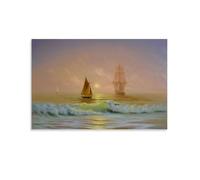 Ships on The Sea at Dawn Poster Poster Vintage Art, Wall Canvas, Decoration Aesthetic, Living Room, Kids Room Dormitory, Cafe, Bathroom, Suitable for Bedroom, Gym, Cool Classic 16x24inch(40x60cm) Unfr