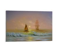 Ships on The Sea at Dawn Poster Poster Vintage Art, Wall Canvas, Decoration Aesthetic, Living Room, Kids Room Dormitory, Cafe, Bathroom, Suitable for Bedroom, Gym, Cool Classic 24x36inch(60x90cm) Fram