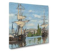 Ships Riding On The Seine by Claude Monet Canvas Print | Gallery Wrapped 30mm Frame Wall Art | 20x20 inches | Ready to Hang | Modern Beach Picture | Living Room Bedroom Lounge Office