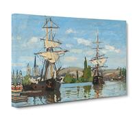 Ships Riding On The Seine By Claude Monet Canvas Print | Gallery Wrapped 30mm Frame Wall Art | 24x16 inches | Ready to Hang | Impressionist Beach Picture | Living Room Bedroom Lounge Office