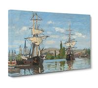 Ships Riding On The Seine By Claude Monet Canvas Print | Gallery Wrapped 30mm Frame Wall Art | 30x20 inches | Ready to Hang | Impressionist Beach Picture | Living Room Bedroom Lounge Office