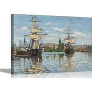 Ships Riding on the Seine by Claude Monet Canvas Prints Wall Art Pictures Framed Office Photos Hanging Artwork Living Room Large 76 x 50cm (30 x 20 inches)