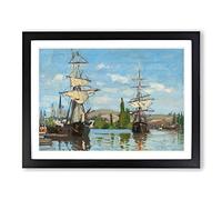 Ships Riding On The Seine By Claude Monet Classic Painting Framed Print | A4 Black Framed Wall Art | Ready to Hang | Classic Historical Picture | Living Room Bedroom Lounge Office