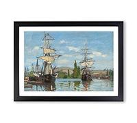 Ships Riding On The Seine by Claude Monet Framed Print | A2 Black Framed Wall Art | Ready to Hang | Modern Historical Picture | Living Room Bedroom Lounge Office