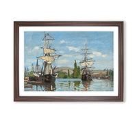 Ships Riding On The Seine by Claude Monet Framed Print | A2 Walnut Framed Wall Art | Ready to Hang | Modern Historical Picture | Living Room Bedroom Lounge Office