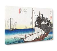 Ships Setting Sail by Utagawa Hiroshige Painting Canvas Print | Gallery Wrapped 30mm Frame Wall Art | 30x20 inches | Ready to Hang | Asian Beach Picture | Living Room Bedroom Lounge Office