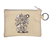 Ships Steering Wheel The Helm Sailor Captain Art Key Chain Coin Purse Beige