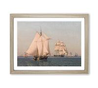 Ships Under Sail By Christoffer Wilhelm Eckersberg Classic Painting Framed Print | A2 Oak Framed Wall Art | Ready to Hang | Classic Historical Picture | Living Room Bedroom Lounge Office