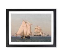 Ships Under Sail By Christoffer Wilhelm Eckersberg Classic Painting Framed Print | A4 Black Framed Wall Art | Ready to Hang | Classic Historical Picture | Living Room Bedroom Lounge Office