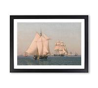 Ships Under Sail by Christoffer Wilhelm Eckersberg Framed Print | A2 Black Framed Wall Art | Ready to Hang | Modern Nature Picture | Living Room Bedroom Lounge Office