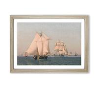 Ships Under Sail by Christoffer Wilhelm Eckersberg Framed Print | A2 Oak Framed Wall Art | Ready to Hang | Modern Nature Picture | Living Room Bedroom Lounge Office