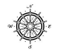 Ship's Wheel Compass Wind Rose Nautical Mural and Wall Vinyl Decal 36x36.8cm Glass Stickers Black