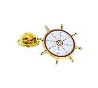 Ships Wheel Gold Finish Nautical Sailors Metal Enamel Lapel Pin Badge with gift box