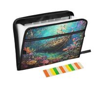 Shipwreck Coral Reef Teal Accordion File Organizer Portable Expanding File Folder with Safe Zipper & Colorful Labels for A4 Papers Important Document Storage Letter Receipt