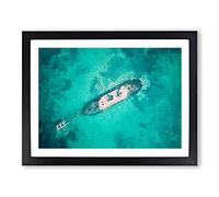 Shipwreck In Black Rock Beach Australia Modern Art Framed Wall Art Print, Ready to Hang Picture for Living Room Bedroom Home Office Décor, Black A4 (34 x 25 cm)