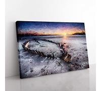 Shipwreck On Rossbeigh Beach In Abstract Modern Art Canvas Wall Art Print Ready to Hang, Framed Picture for Living Room Bedroom Home Office Décor, 50x35 cm (20x14 Inch)