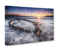 Shipwreck On Rossbeigh Beach In Abstract Modern Art Canvas Wall Art Print Ready to Hang, Framed Picture for Living Room Bedroom Home Office Décor, 20x14 Inch (50x35 cm)