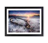Shipwreck On Rossbeigh Beach In Abstract Modern Art Framed Wall Art Print, Ready to Hang Picture for Living Room Bedroom Home Office Décor, Black A4 (34 x 25 cm)