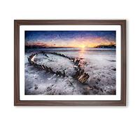Shipwreck On Rossbeigh Beach In Abstract Modern Art Framed Wall Art Print, Ready to Hang Picture for Living Room Bedroom Home Office Décor, Walnut A2 (64 x 46 cm)