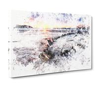 Shipwreck On Rossbeigh Beach Watercolour Modern Canvas Wall Art Print Ready to Hang, Framed Picture for Living Room Bedroom Home Office Décor, 24x16 Inch (60x40 cm)