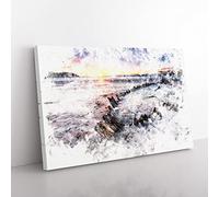 Shipwreck On Rossbeigh Beach Watercolour Modern Canvas Wall Art Print Ready to Hang, Framed Picture for Living Room Bedroom Home Office Décor, 60x40 cm (24x16 Inch)