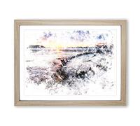 Shipwreck On Rossbeigh Beach Watercolour Modern Framed Wall Art Print, Ready to Hang Picture for Living Room Bedroom Home Office Décor, Oak A3 (46 x 34 cm)