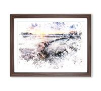 Shipwreck On Rossbeigh Beach Watercolour Modern Framed Wall Art Print, Ready to Hang Picture for Living Room Bedroom Home Office Décor, Walnut A2 (64 x 46 cm)
