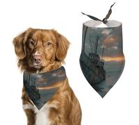 Shipwreck on The Ocean Beach at Sunset Pet Bandana Dogs Triangle Scarf Cats Handkerchief Puppy Costume