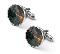 Shipwreck on The Ocean Beach at Sunset Shirt Cufflinks for Men Cuff Links Tie Father Husband Wedding Business 2.0cm