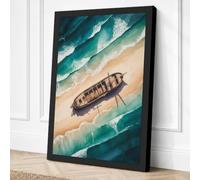 Shipwreck on the Shore Canvas Wall Art Print 18x12 Inch (46 x 30 cm)