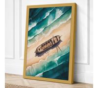 Shipwreck on the Shore Canvas Wall Art Print 36x24 Inch (91 x 61 cm)
