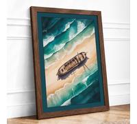 Shipwreck on the Shore Coastal Framed Wall Art Print A2 (59.4×42cm)