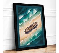 Shipwreck on the Shore Coastal Framed Wall Art Print A3 (42×29.7cm)