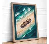 Shipwreck on the Shore Coastal Framed Wall Art Print A3 (42×29.7cm) Oak,