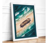 Shipwreck on the Shore Coastal Framed Wall Art Print A4 (29.7×21cm)