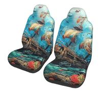 Shipwreck Under The Sea 2 Pcs Car Seat Cover Sets Ocean Fish Universal Fit Front Seat Protectors for Most Cars and SUVs, Easy Install
