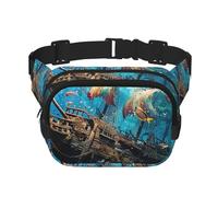 Shipwreck Under The Sea Double Layer Waist Bag Pack Ocean Fish Bum Bag Fanny Pack for Men Women, Adjustable Belt Bag for Travel Hiking Running Cycling Festival