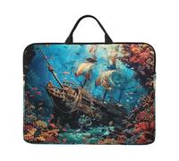 Shipwreck Under The Sea Laptop Case 14 Inch Ocean Fish Laptop Bag for Women Men, Water-Resistant Business Computer Carrying Bag Shockproof Notebook Sleeve
