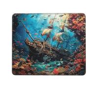 Shipwreck Under The Sea Mouse Pad Ocean Fish Gaming Mouse Mat with Stitched Edges Non-Slip Rubber Base Mousepad for for PC Laptop 26x21cm