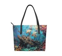 Shipwreck Under The Sea Vegan Leather Handbag for Women Ocean Fish Tote Bag with Top Handle, Large Shoulder Purse for Everyday Work Travel