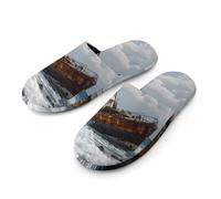 Shipwreck Waves Reef Slippers Women Winter Warm Cotton Hotel Slippers Anti-Slip Bedroom Slip-Ons Shoes 36-37_（5.5-6）
